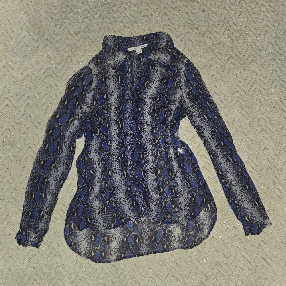 Diane Von Furstenberg Silk Blue and Black Button Down Shirt